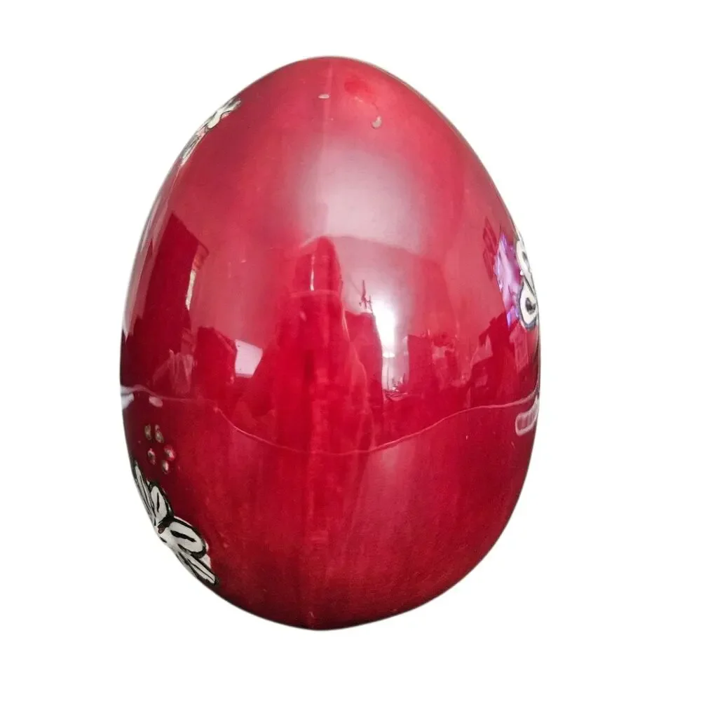 Hand Painted Red Ceramic Decorative Egg Floral Art Glossy Display Decor